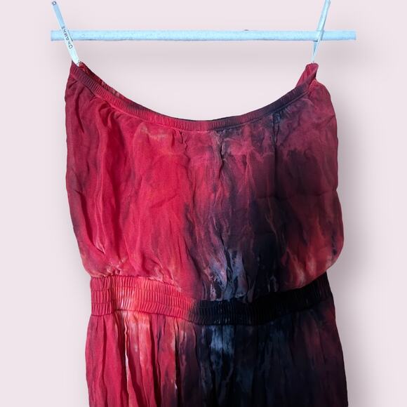 Gypsy 05 Red and Black Tie Dye Bohemian 100% Silk Strapless Dress - Picture 3 of 6